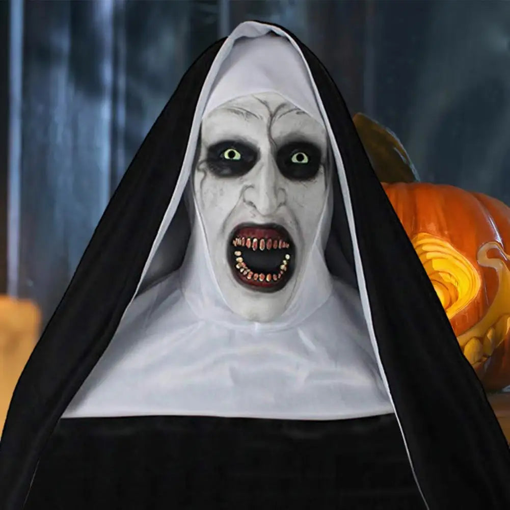 1 Set Halloween Headgear Scary Nun Emulsion Headgear Halloween Thriller Cosplay Costume the Horror Scary Nun Latex Mask Party