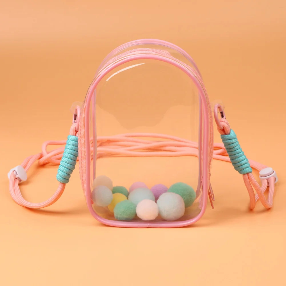 For 15cm Labubu V2 Sitting Party Cotton Doll Crossbody Pain Bag Pvc Storage Bag Hairball Dolls Display Bag (No Dolls)