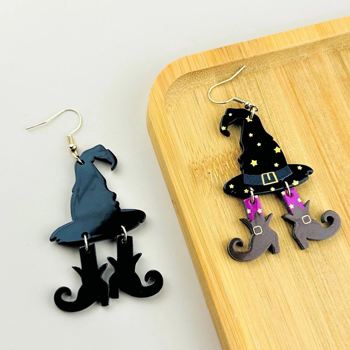 A Halloween Wizard Hat, Boots, Acrylic Printed Earrings, Horror Cartoon Funny Earrings, Female