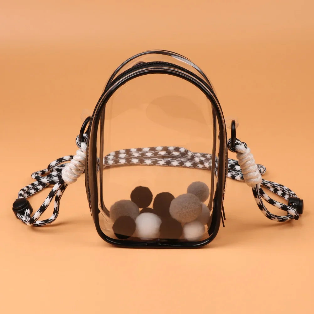 For 15cm Labubu V2 Sitting Party Cotton Doll Crossbody Pain Bag Pvc Storage Bag Hairball Dolls Display Bag (No Dolls)