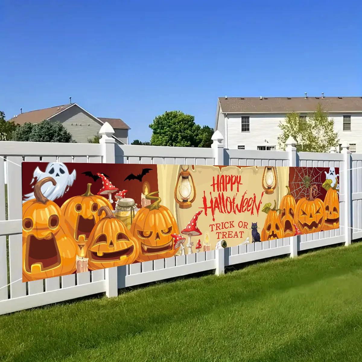 Happy Halloween Banners for Outside Decor Bloody Handprint Yard Sign Halloween Decorations Outdoor Banner Happy Halloween Banner