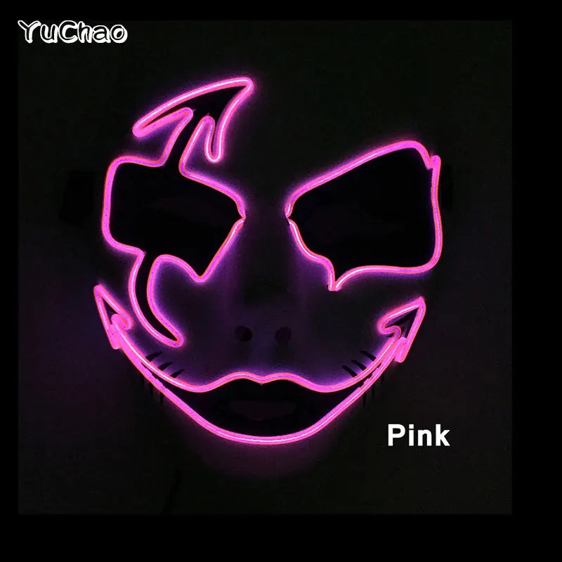 Shuffle Dance Mask Luminous Purge Mask Demon Slayer Glowing Masquerade Cosplay Mask for Halloween Horror Haunted House Props