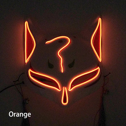Glowing  Demon Slayer Mask Cosplay Japanese Cartoon Neon Light Samurai Mascara Luminous Led Fox Mask for Halloween Christmas
