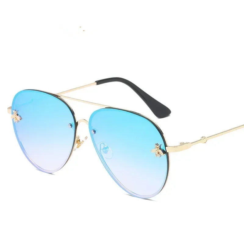 2024 Luxury Brand Designer Female Rimless Sunglasses Aviation Woman Sun Glasses Gradient Shades Little Bee Lens Ladies UV400 Ray