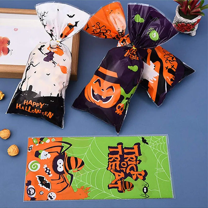 Halloween Gift Bag With Zip Ties Plasic Cartoon Pattern Festival Party Supplies Flat Two Color Schemes Mouth Candy Bag TMZ