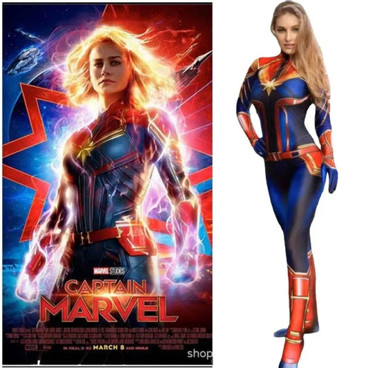 Movie Captain Cosplay Costume Women Superhero Cos Stage Jumpsuit Halloween Carnival Role Play Party Zentai Kids Adult Bodysuit