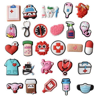 100Pcs Bulk Shoe Charms for Crocs Accessories Organ Medical Care Shoes Charm for Croc Decorations Pins Men Jeans Woman Clogs