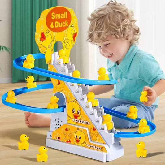 Electric Small Ducks Climbing Toys DIY Ducks Chasing Race Track Game Set With Lights & Music Roller Coaster Toy for Kids Gift