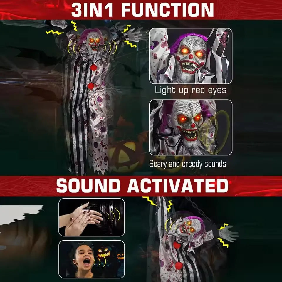 Halloween Decorations Electric Voice-Activated Hanging Ghost Clown Hanging Ghost Haunted House Horror Decoration Props