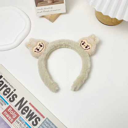 New Cartoon Labubu Plush Hairbands Cute Kawaii Bubble Rabbit Face Wash Non-Slip Hair Pressure Headband