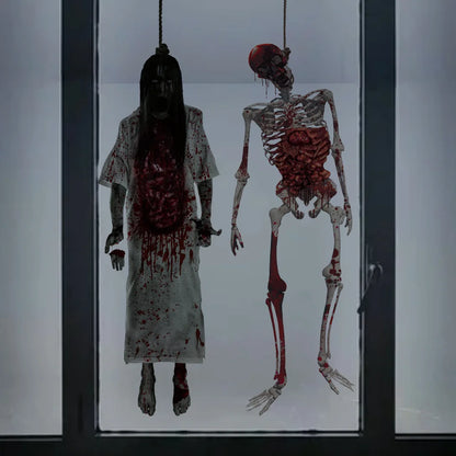 Halloween Skeleton Ghost Window Sticker Horror Female Ghost Window Clings Decals Bloody Skull Wall Sticker Halloween Party Decor
