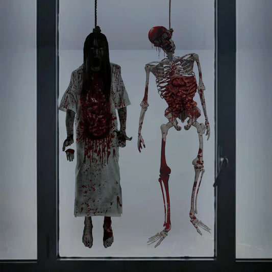 Halloween Skeleton Ghost Window Sticker Horror Female Ghost Window Clings Decals Bloody Skull Wall Sticker Halloween Party Decor