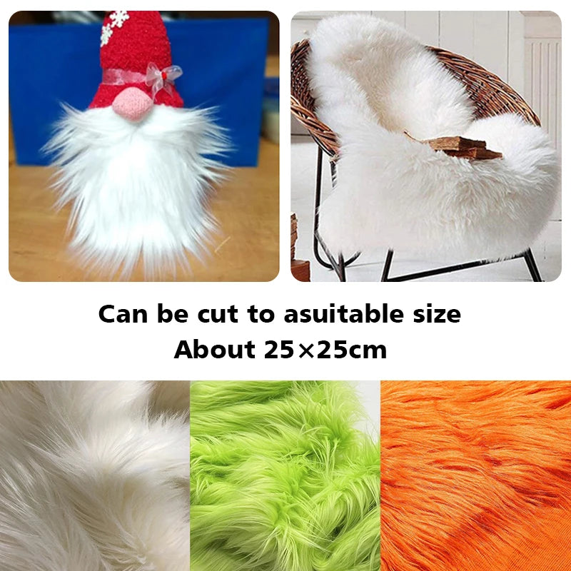 25*25Cm Faux Fur Fabric Square Artificial Fur Long Pile Plush Fabric for DIY Chair Cushion Crafts Dolls Beard Hair Decoration