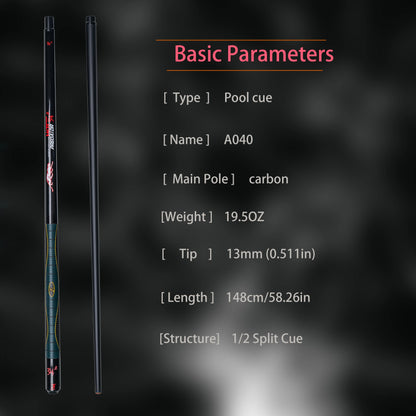 Carbon Billiard Cue Stick 13mm Tip Leopard Pattern Design Durable and High Quality Ideal for 9 Ball and Carom Billiards