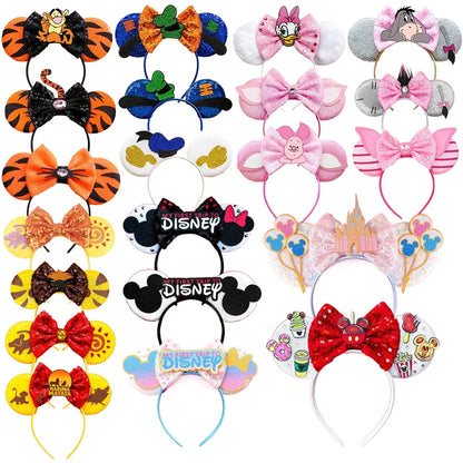 2024 New Design Pattern Mickey Mouse Ears Hairband Sequin Bows Girl Adult Kids Halloween Party Cosplay Hair Accessories