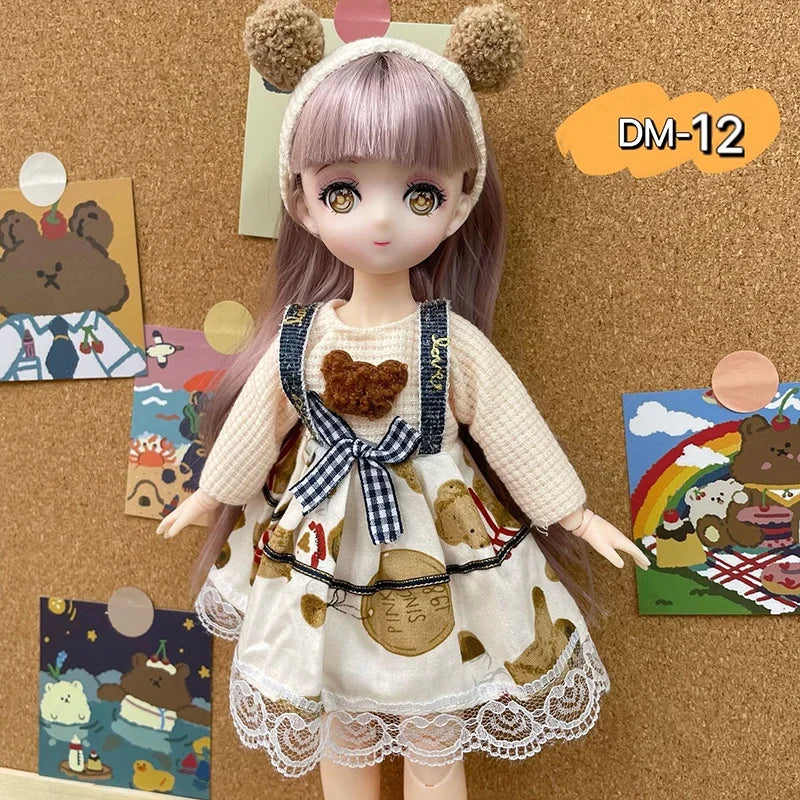 Fashion 30cm BJD Doll Anime Face Two-Dimensional Princess Doll (B) or Dress Up Clothes (A) Accessories Kids Girls Doll Toy Gift