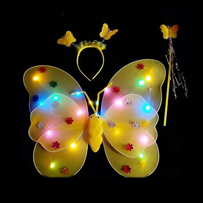 3/4Pcs/Set  Fairy Butterfly Wing Wand Headband Costume Toy Gift Halloween Decoration Double Layers Girls Led Flashing Light
