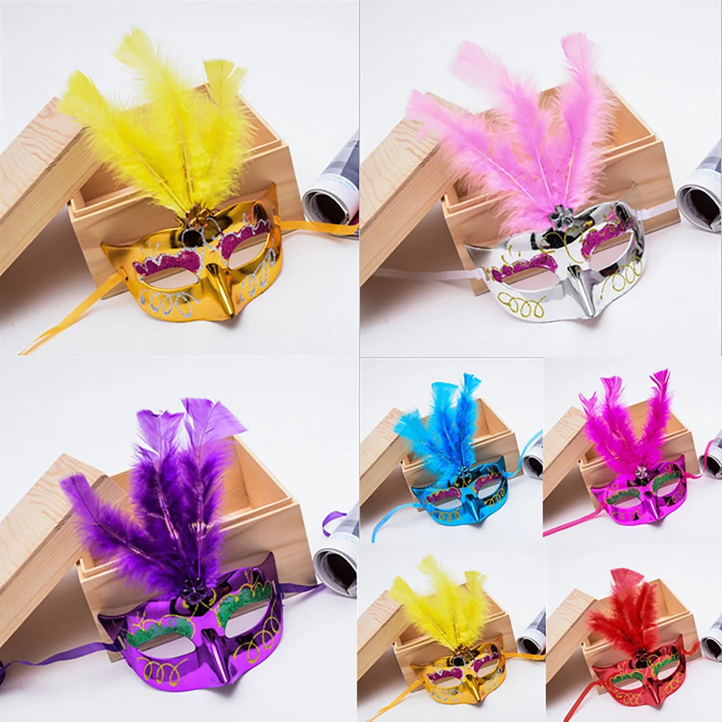 Feather LED Glowing Masks Venice Carnival Halloween Christmas Light Up Masks Masquerade Birthday Wedding Party Cosplay Costume