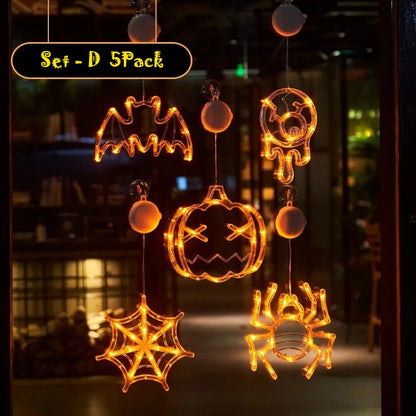 2025 Halloween LED Sucker Lamp Window Hanging Pumpkin Ghost Witch Hat Eye Ball Spider Decor for Home Party Scary Decorations