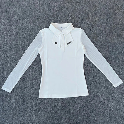 Golf Women's Long-Sleeved Polo Shirt, Summer Mesh Sleeve Sunshade, Quick-Drying, Breathable and Slimming Outdoor Sports Set