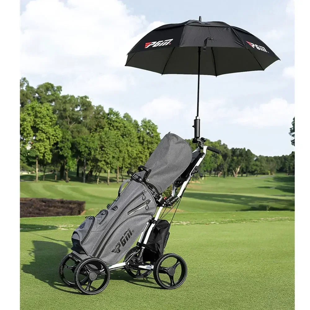 Golf Trolley, Four-Wheel Foldable Light Trolley With Golf Club Seat, Foot Brake/Umbrella Stand