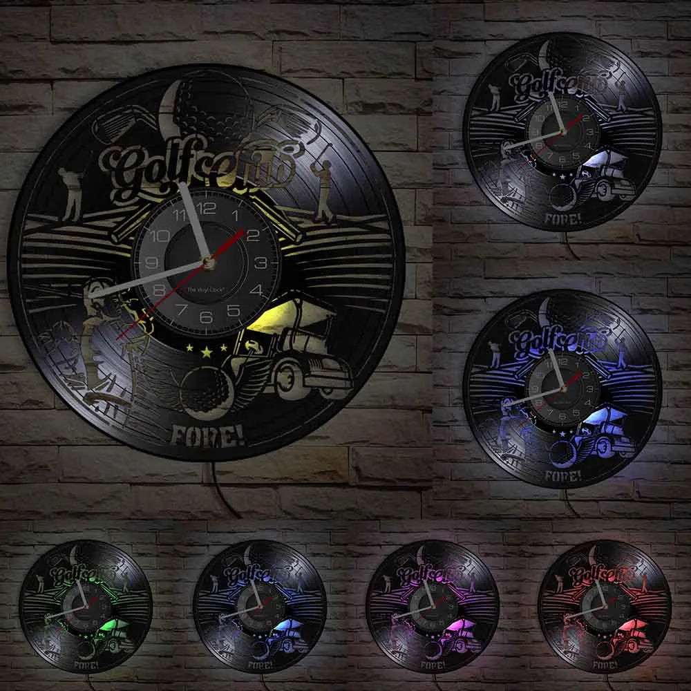 Golfer Wall Clock Sports Golf Club Vinyl Record Wall Clock Golf Gifts for Him Golf Fan Golf Player Silhouette Decorative Clock