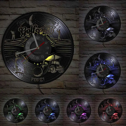 Golfer Wall Clock Sports Golf Club Vinyl Record Wall Clock Golf Gifts for Him Golf Fan Golf Player Silhouette Decorative Clock