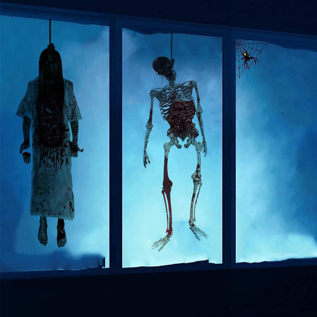 Halloween Skeleton Ghost Window Sticker Horror Female Ghost Window Clings Decals Bloody Skull Wall Sticker Halloween Party Decor