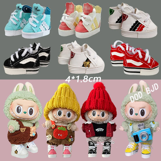 Labubu  Shoes (4*1.8cm) Doll Sneakers ,For 17cm Macaron Plush and 15cm EXO Cotton Doll and 1/6 BJD Doll Clothes Shoe Accessoires