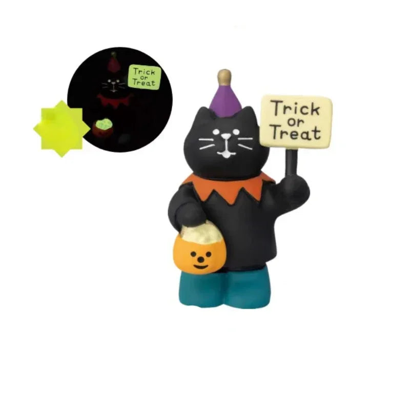 2024 Halloween Pumpkin Miniature Night Light Cat Scene Props Decoration Luminous Resin Small Ornament Trendy Play Creative Gift