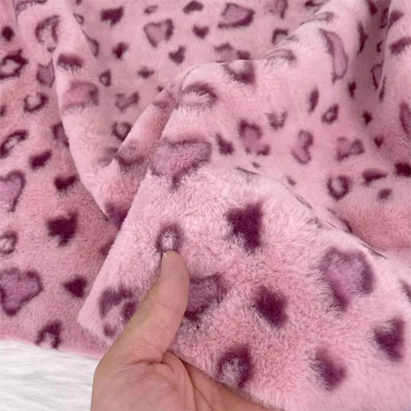 Good Pink Soft Mink Rabbit Faux Fur Fabric Love Leopard Dots Print Short Plush Coat Fabric Sewing Diy Warm Outerwear/Blanket