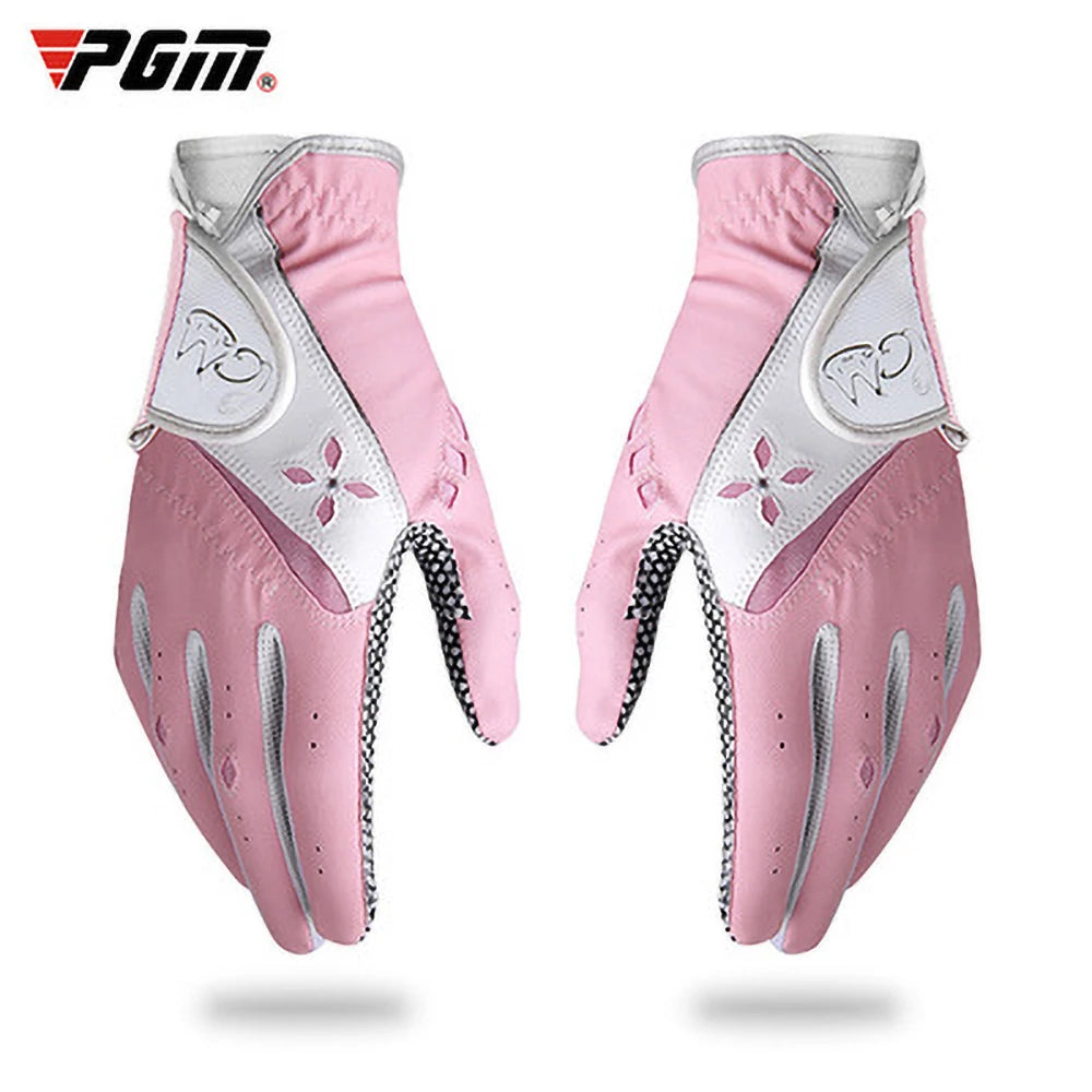 PGM Golf Microfiber Gloves Ladies Golf PU Leather Belt Non-Slip Particles Breathable Sunscreen Ultra-Light Left Right Hand Glove