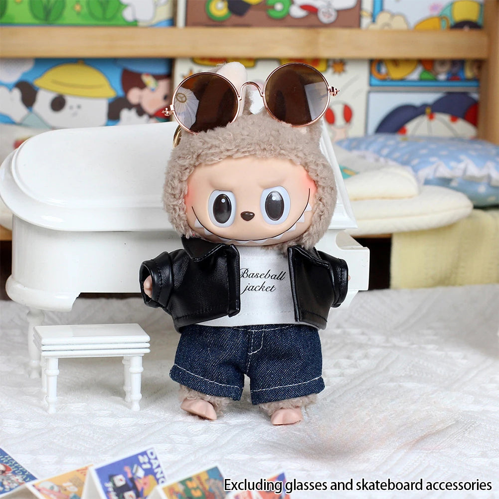 17cm Mini Doll'S Clothes Outfit Accessories for Korea Kpop Exo Labubu Idol V1 V2 Leather Jacket Leather Skirt Clothing Gift
