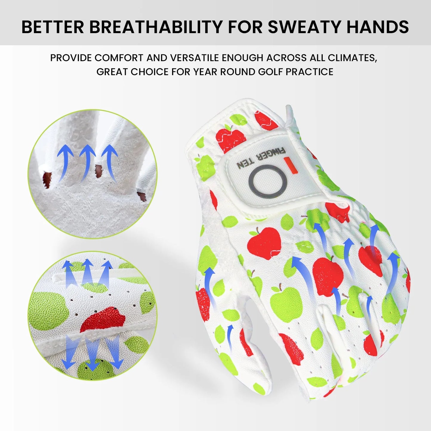 Golf Women's Gloves Ladies Left Hand Golfer Value 6 Pack, All Weather Rain Grip Glove,Golf Glove Fashion Pattern Design
