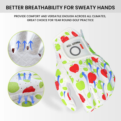 Golf Women's Gloves Ladies Left Hand Golfer Value 6 Pack, All Weather Rain Grip Glove,Golf Glove Fashion Pattern Design