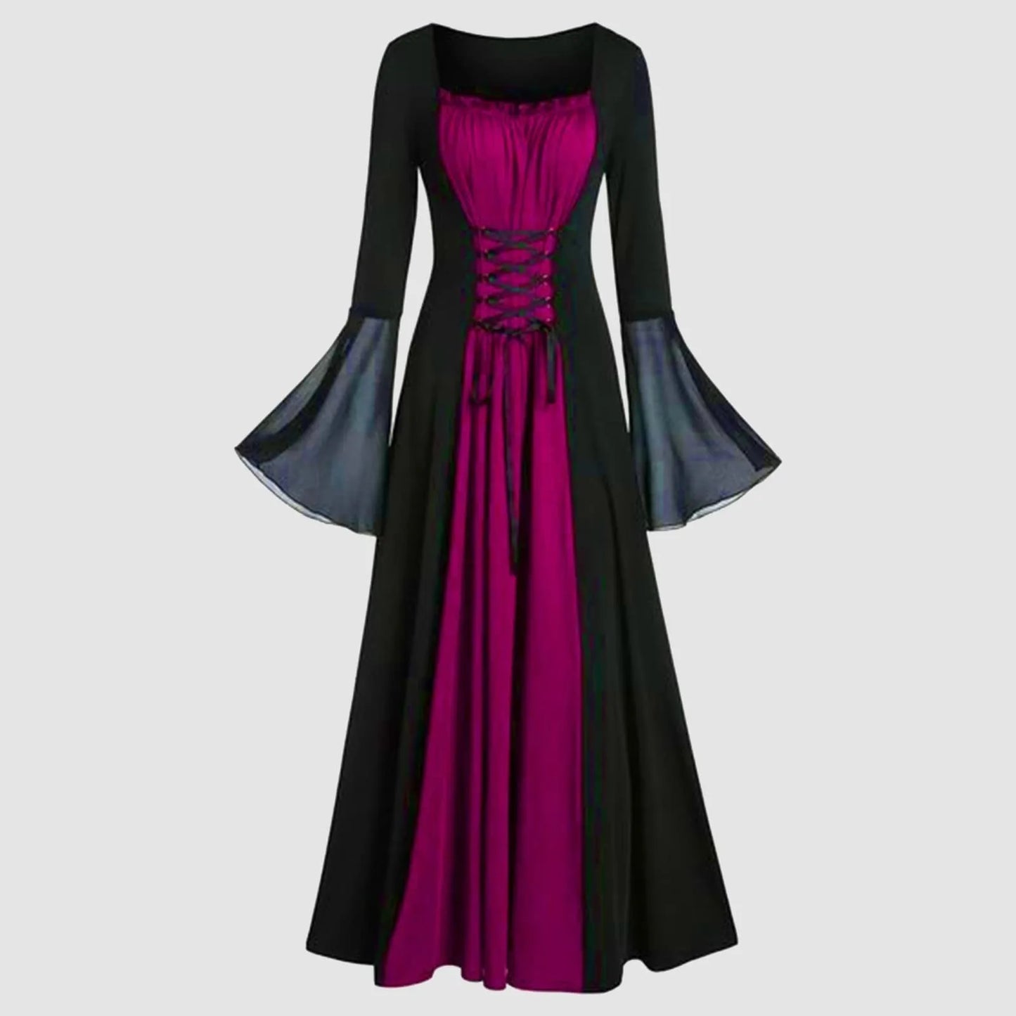 Halloween Medieval Dresses for Women Costumes Trumpet Sleeves Gothic Retro Gown Strap High Waist Cosplay Dress Dress Up Party