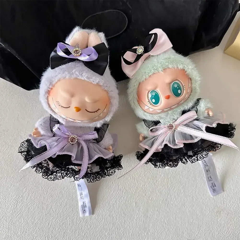 Mini Plush Doll'S Clothes Outfit Accessories for 15-17cm Labubu Idol V1 V2 Gauze Skirt Set Clothing Gift