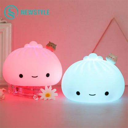 Cute LED Night Light Bun Dumpling Cartoon Bedroom Holiday Home Decoration Soft Lamp Christmas Children Gifts