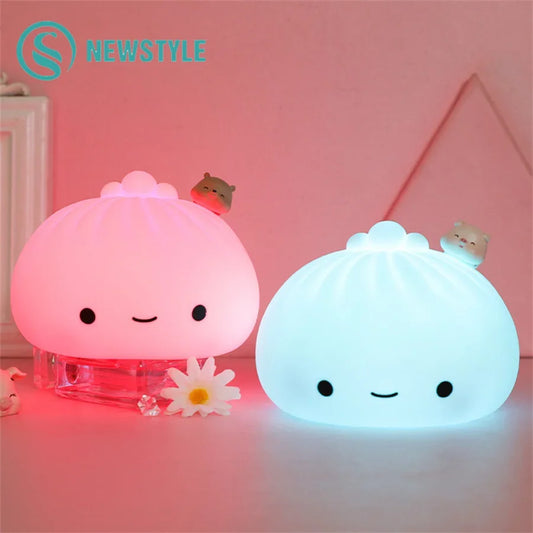 Cute LED Night Light Bun Dumpling Cartoon Bedroom Holiday Home Decoration Soft Lamp Christmas Children Gifts