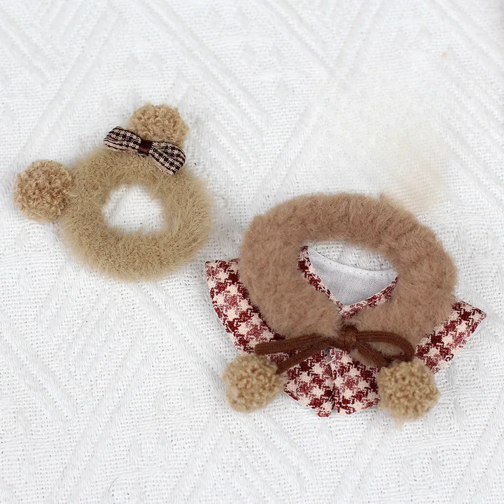 Mini Doll'S Clothes Outfit Accessories for Korea Kpop Exo 15-17cm Labubu Classic Grid Style Dress Cloak Set Beret Clothing Gift