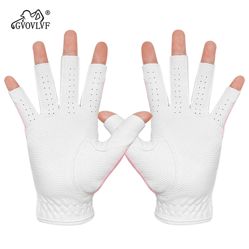 GVOVLVF1 Pair Golf Gloves for Women Half 1/3 Finger Soft Leather Breathable for Better Grip and Club Control Fit Ladies Girls