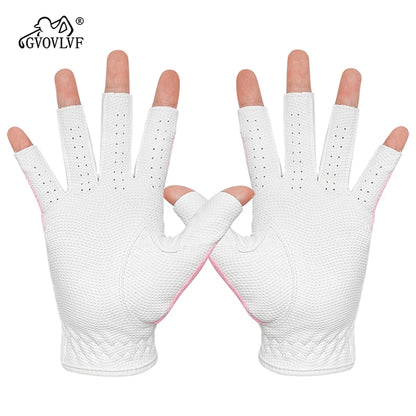 GVOVLVF1 Pair Golf Gloves for Women Half 1/3 Finger Soft Leather Breathable for Better Grip and Club Control Fit Ladies Girls