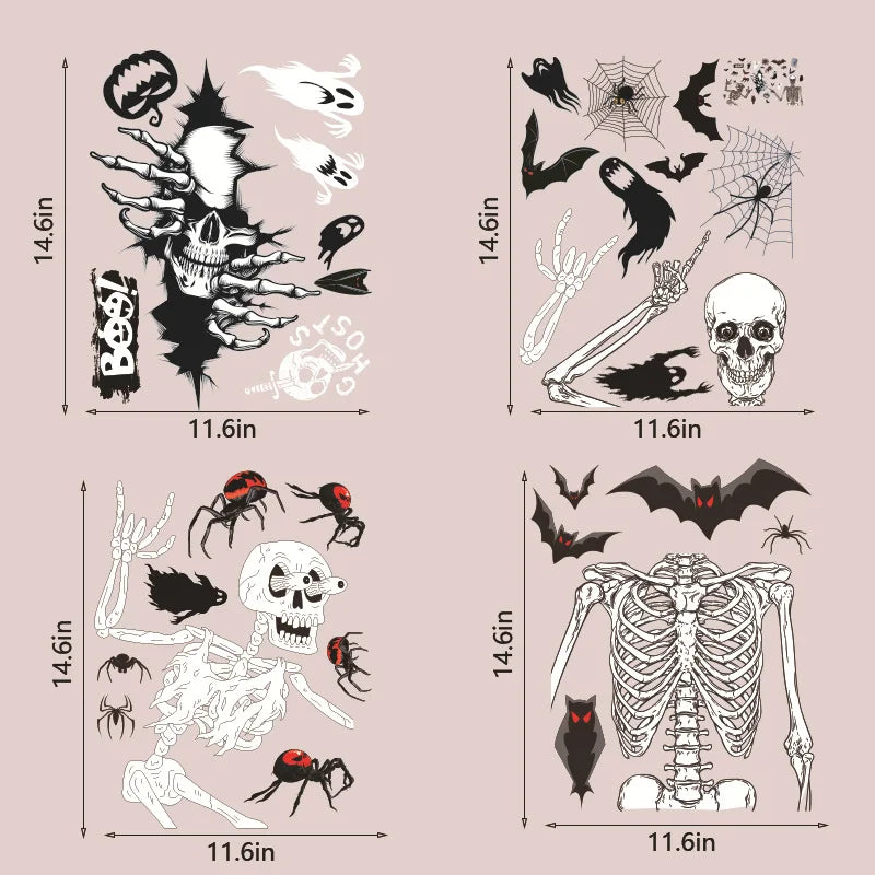4sheets Halloween Stickers Gnome Window Clings Halloween Window Stickers Pumpkin Ghost Skeleton Bats Decals for Halloween Decor