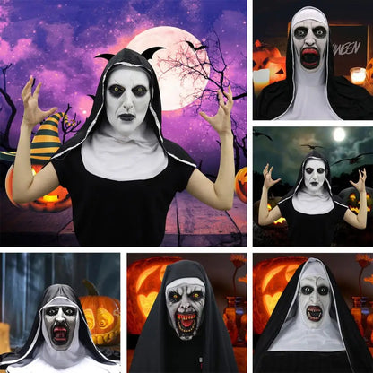 1 Set Halloween Headgear Scary Nun Emulsion Headgear Halloween Thriller Cosplay Costume the Horror Scary Nun Latex Mask Party