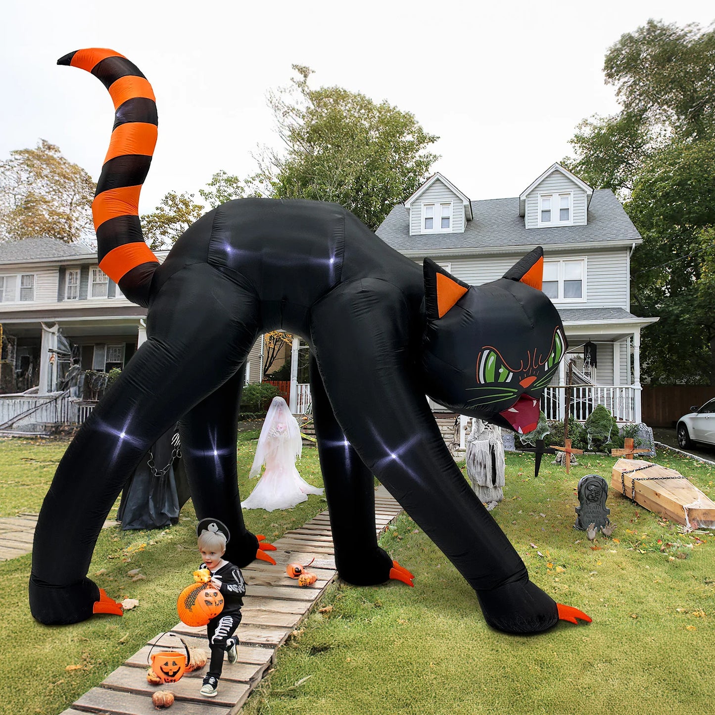 OurWarm 13FT Giant Halloween Inflatables Outdoor Decor Black Cat Inflatable,Black Cat Inflatables Decorations for Outdoor Decor