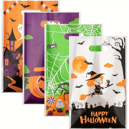 20-80pcs 9.8" Halloween Goodie Bags Trick or Treat Bags Plastic Candy Treat Bag With Handle Gift Bag for Halloween Party JXB