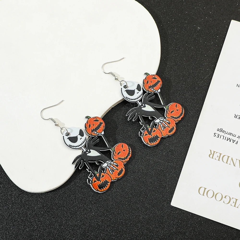 1pair Disney the Nightmare Before Christmas Earrings Jack Skellington Ear Studs for Girls Jewelry Accessories Halloween Gifts