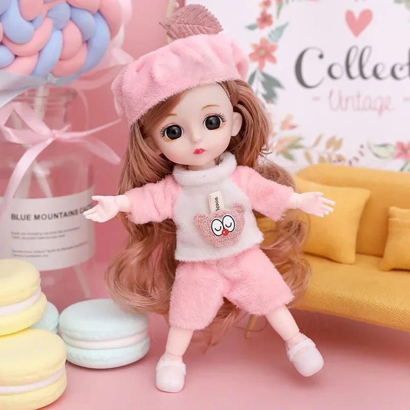New 16 Cm BJD Mini Doll 13 Movable Joint Girl Baby 3D Big Eyes Beautiful DIY Toy Doll With Clothes Dress Up 1/12 Fashion Doll