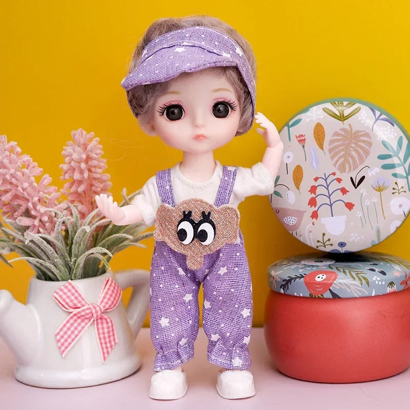New 16 Cm BJD Mini Doll 13 Movable Joint Girl Baby 3D Big Eyes Beautiful DIY Toy Doll With Clothes Dress Up 1/12 Fashion Doll