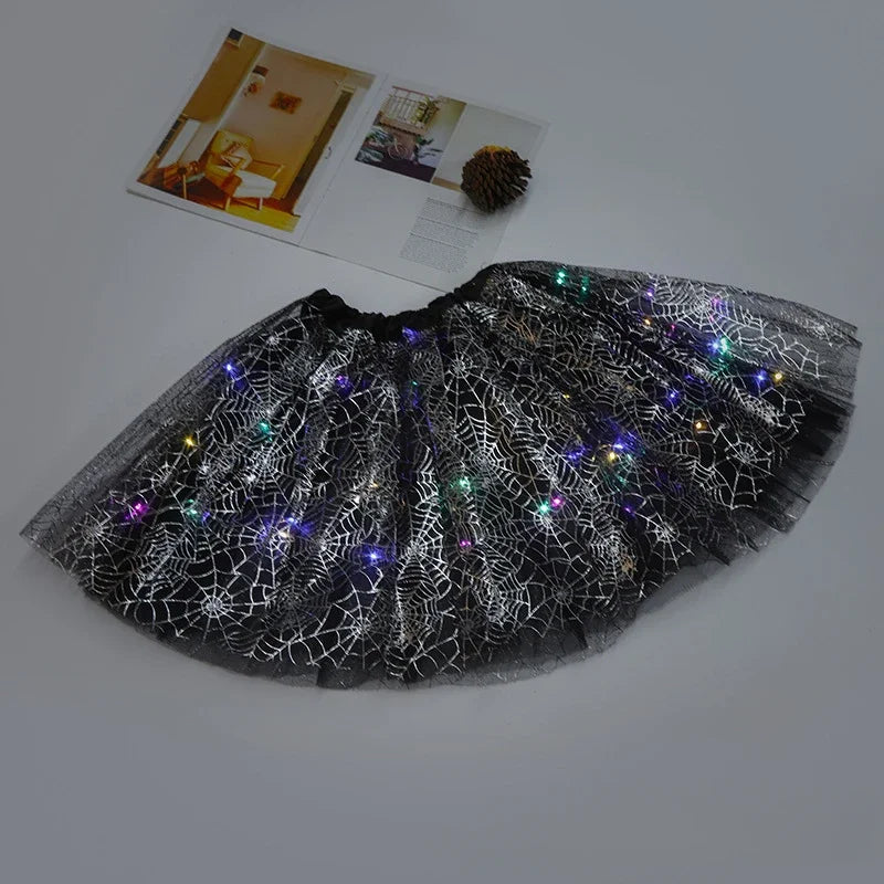 Women Girl Child Adult Spider Bat LED Light Up Tutu Skirts Glow Party Fairy Costume Miniskirt Halloween Party Dress Supplies